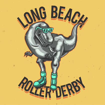 灵感T恤或海报设计 带有滚轴溜冰鞋上恐龙的插图强壮成功滚轴