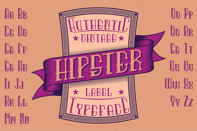 标题名为“hipster”的原始标签字体适合用于任何标签设计时尚头发头骨