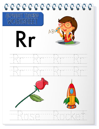 孩子字母表跟踪工作表与字母r和r学习信件语言