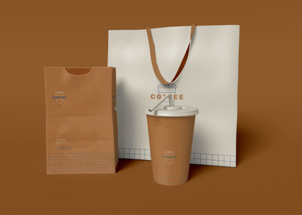 品牌带走咖啡杯 袋子和纸包装模型咖啡就业产品