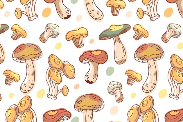 彩色背景手绘蘑菇图案墙纸背景蘑菇