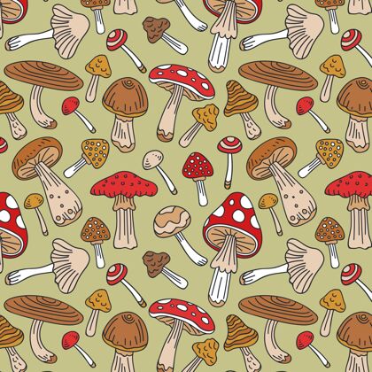 图案手绘蘑菇图案彩色背景背景墙纸