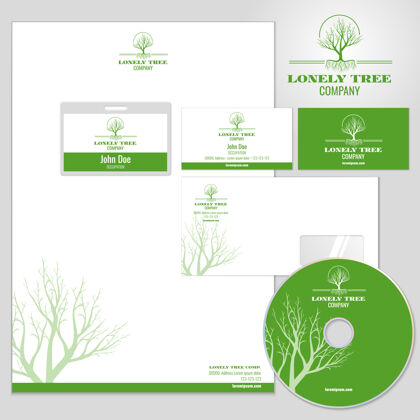 绿色企业标识模型与树标志品牌元素小册子
