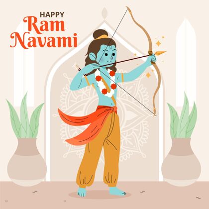 庆祝手绘拉姆纳瓦米插图印度教神印度普贾