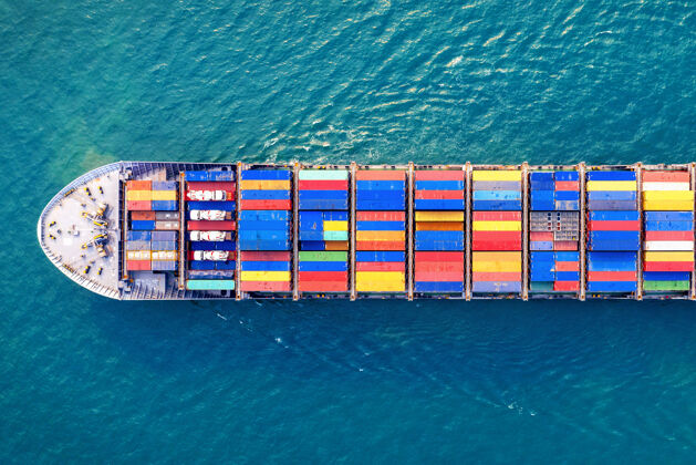 设备海上集装箱货船鸟瞰图电子商务码头船只