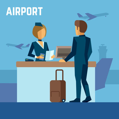 出发空姐和旅客在机场或空姐在终端机场航空旅行到达