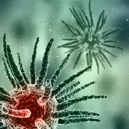 药物3d渲染病毒细胞和漂浮粒子全球大流行感染癌症