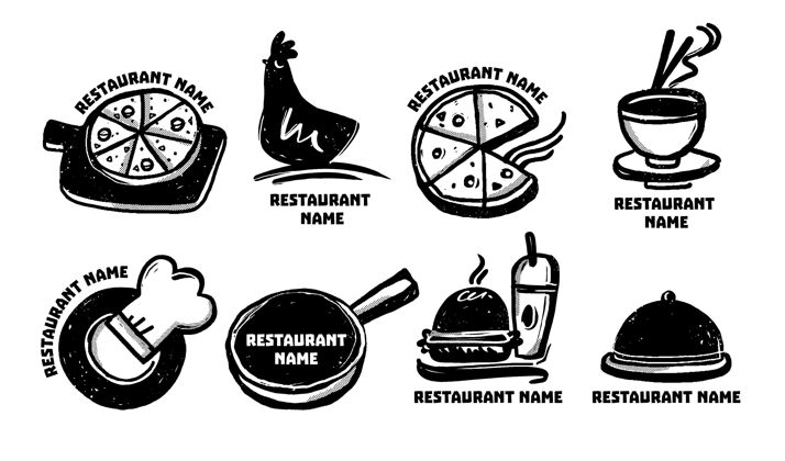 分类复古卡通餐厅标志系列标志模板单色收集