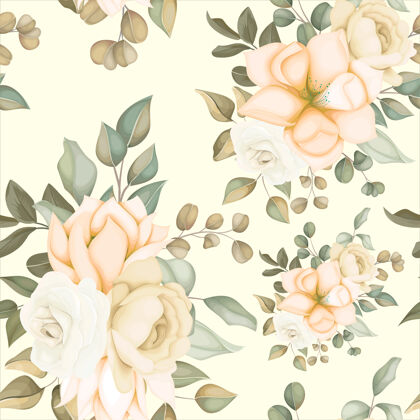 涂鸦现代花卉与柔软的花朵无缝模式花卉面料墙纸