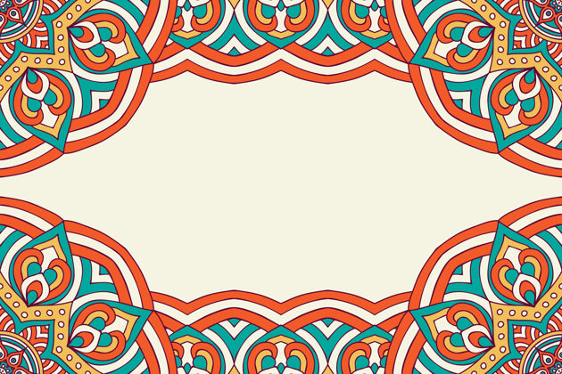 曼陀罗框架美丽的背景装饰着五颜六色的曼荼罗框架文化螺旋花卉