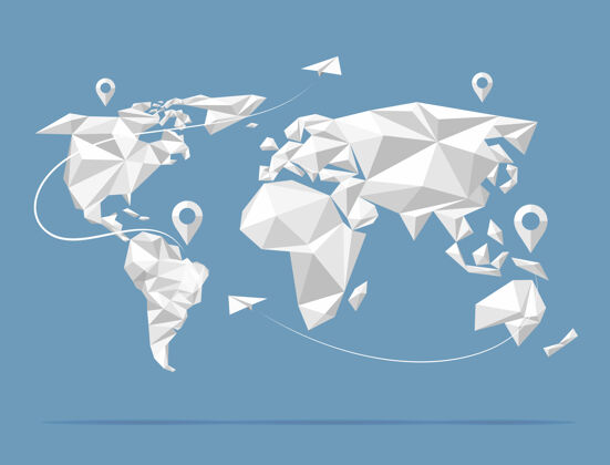 土地低多边形世界地图地球图集孤立的背景插图三角形全球地形