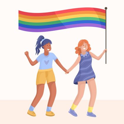 女人可爱的女同性恋夫妇与同性恋者旗帜浪漫公寓可爱