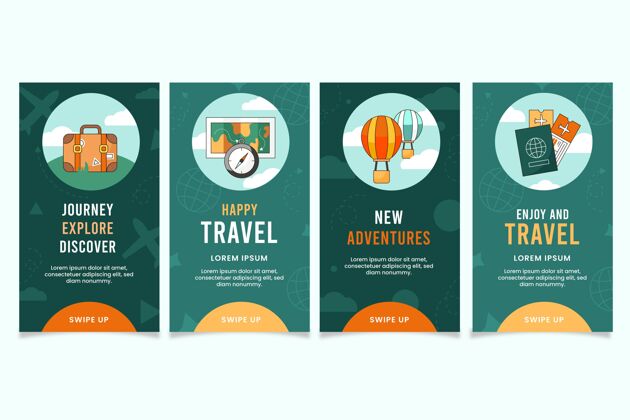 平台平面设计旅行instagram故事集旅游应用程序平面设计