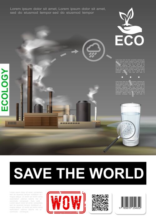 插图现实的环保海报与玻璃清洁水和工业工厂污染的环境插图玻璃污染工厂