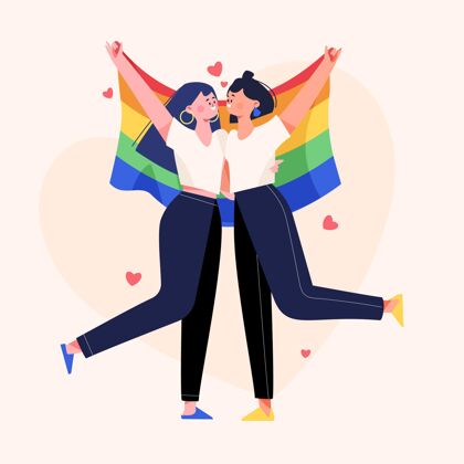 同性恋有机平面女同性恋夫妇与lgbt的旗帜浪漫国旗公寓