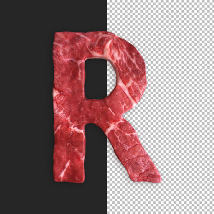 文本黑色背景上的肉类字母 字母r隔离排版类型