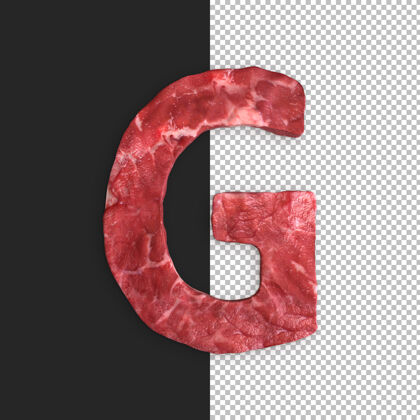 类型黑色背景上的肉类字母 字母g膳食字体字母