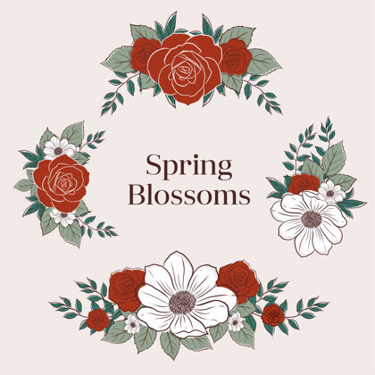 植物学花束与春线艺术概念设计水彩插画花卉花束插图