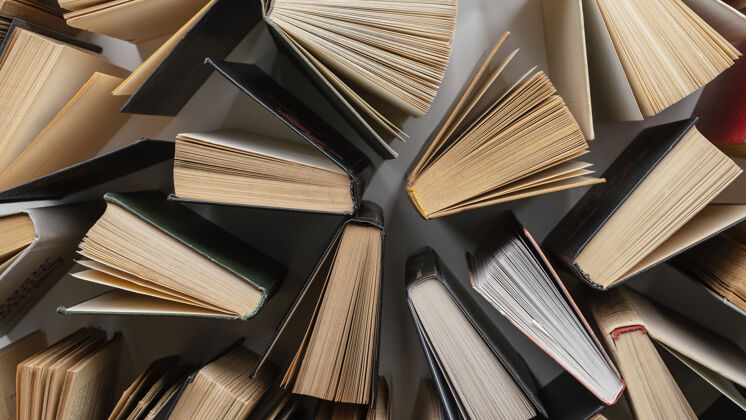 书籍顶视图图书整理排列教育文学