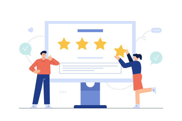 工作网络屏幕上的客户评论 成功的四星级商业意见年轻客户评论在线