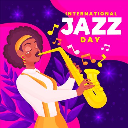 庆典手绘国际爵士日插画经典乐器爵士乐日