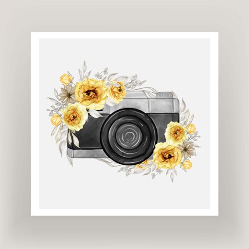 相机相机水彩金黄色花环粉红色季节纸