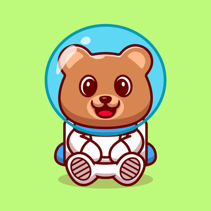 有趣可爱的熊宇航员卡通插图棕色宇航服可爱