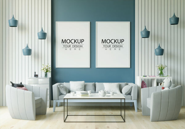 房子客厅模型中的海报框架房间室内家具