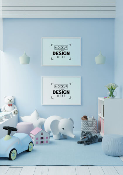 家具儿童卧室模型中的海报框架玩具卧室空白