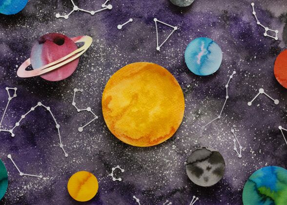 宇宙平面布置的创意纸行星星系宇宙艺术