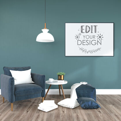客厅客厅模型中的海报框架灰色花框架公寓