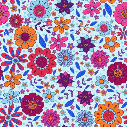 Groovy手工绘制的精美花卉图案迷幻彩色图案