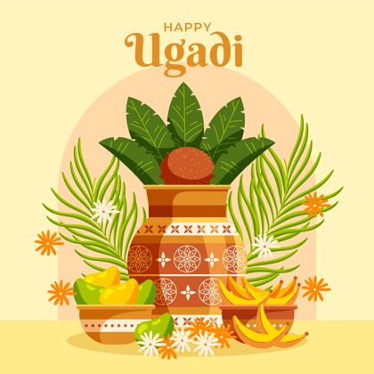 庆祝详细的快乐乌加迪插图印度乌加迪查伊特拉