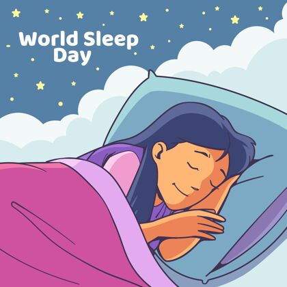 事件手绘世界睡眠日与女人同睡床个体插图