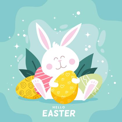 问候手绘可爱的复活节兔子插图可爱帕斯卡节日