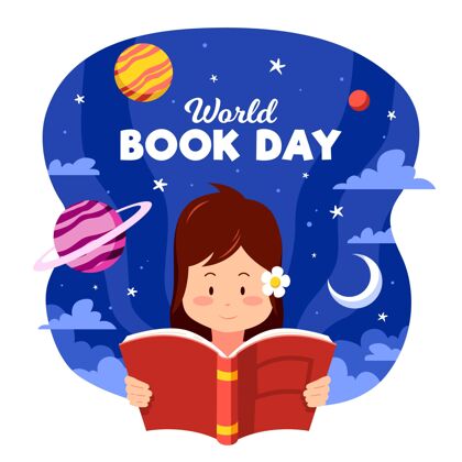 女人有机平面世界图书日插画配女士阅读智力小说4月23日