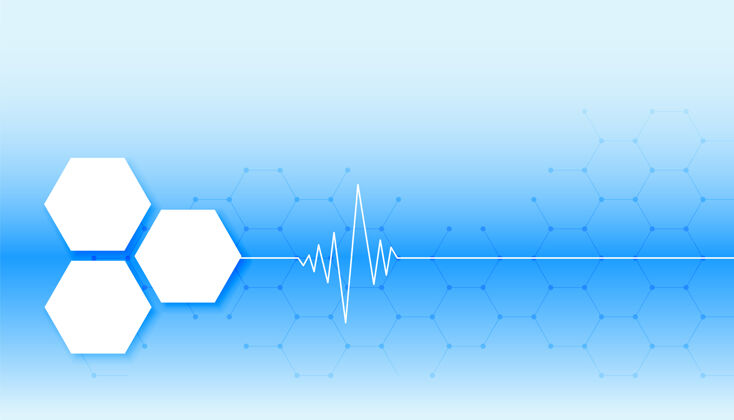 数字蓝色的医学背景与心跳线和六边形形状化学家生物技术创新