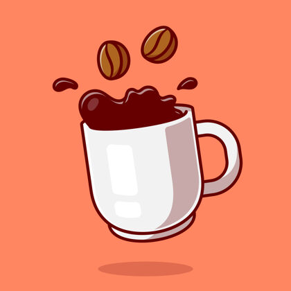 摩卡咖啡漂浮咖啡豆卡通图标插图马克杯烤茶