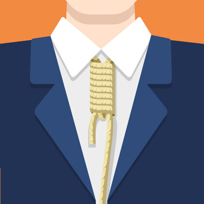 工作身着西装衬衫 打着橙色背景的绳带的商人商业概念平面风格插图男人脖子上的节点镣铐业务橙色办公室