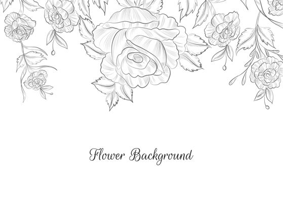 叶子平面设计手绘花卉素描背景向量花花背景