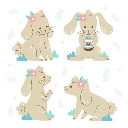 教手绘复活节兔子系列传统兔子季节