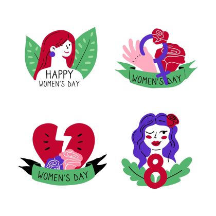 全球手绘国际妇女节徽章套装标签包装平等权利