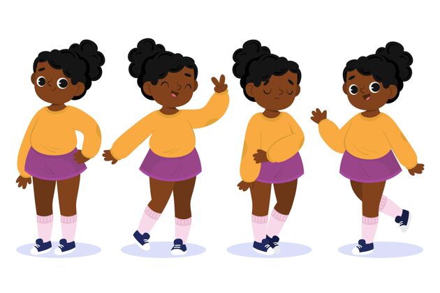 漂亮不同姿势的黑人女孩平面设计孩子可爱