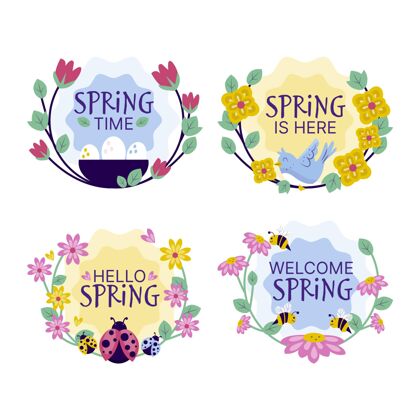 绘图春季标签系列春天春天花卉