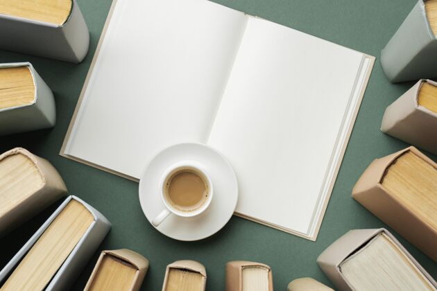 书籍各种书籍和一杯咖啡的创意组合文化整理智力