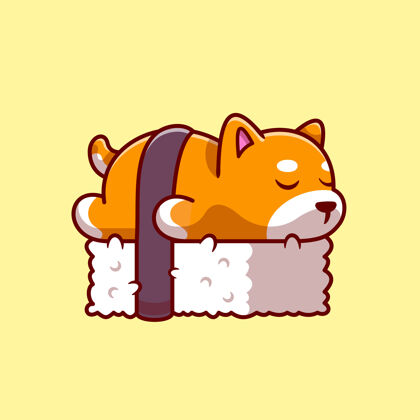 睡眠可爱的石坝犬寿司平面卡通风格懒惰狗狗