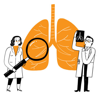 扫描呼吸内科肺科保健概念医生用放大镜检查人类肺结核或肺炎 做x光片医学肺科保健病媒图解医学护理治疗