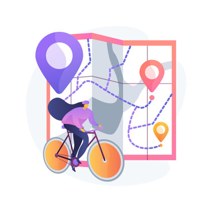 交通自行车道网络抽象概念图道路卡通自行车
