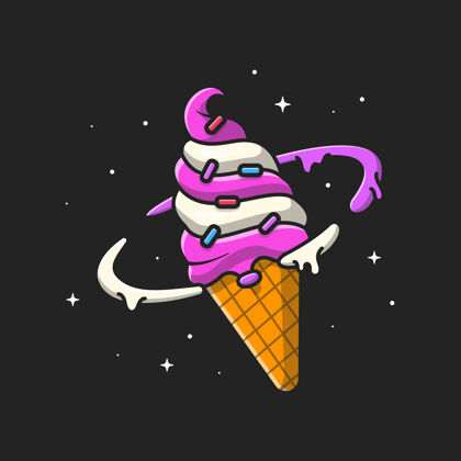 冷冻冰淇淋星球平面卡通风格宇宙食物喷雾
