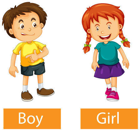 游戏相反的形容词与男孩和女孩的白色背景英语单词卡背景
